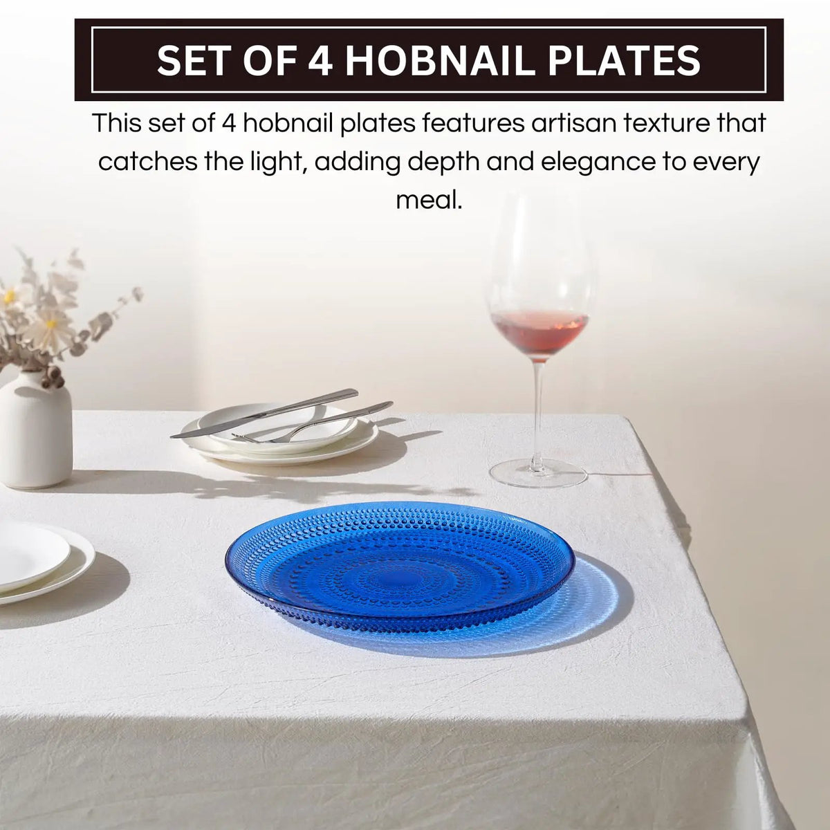Glass Hobnail Dinner or Charger Plates | Set of 4 | Dark Blue from PriceLows™