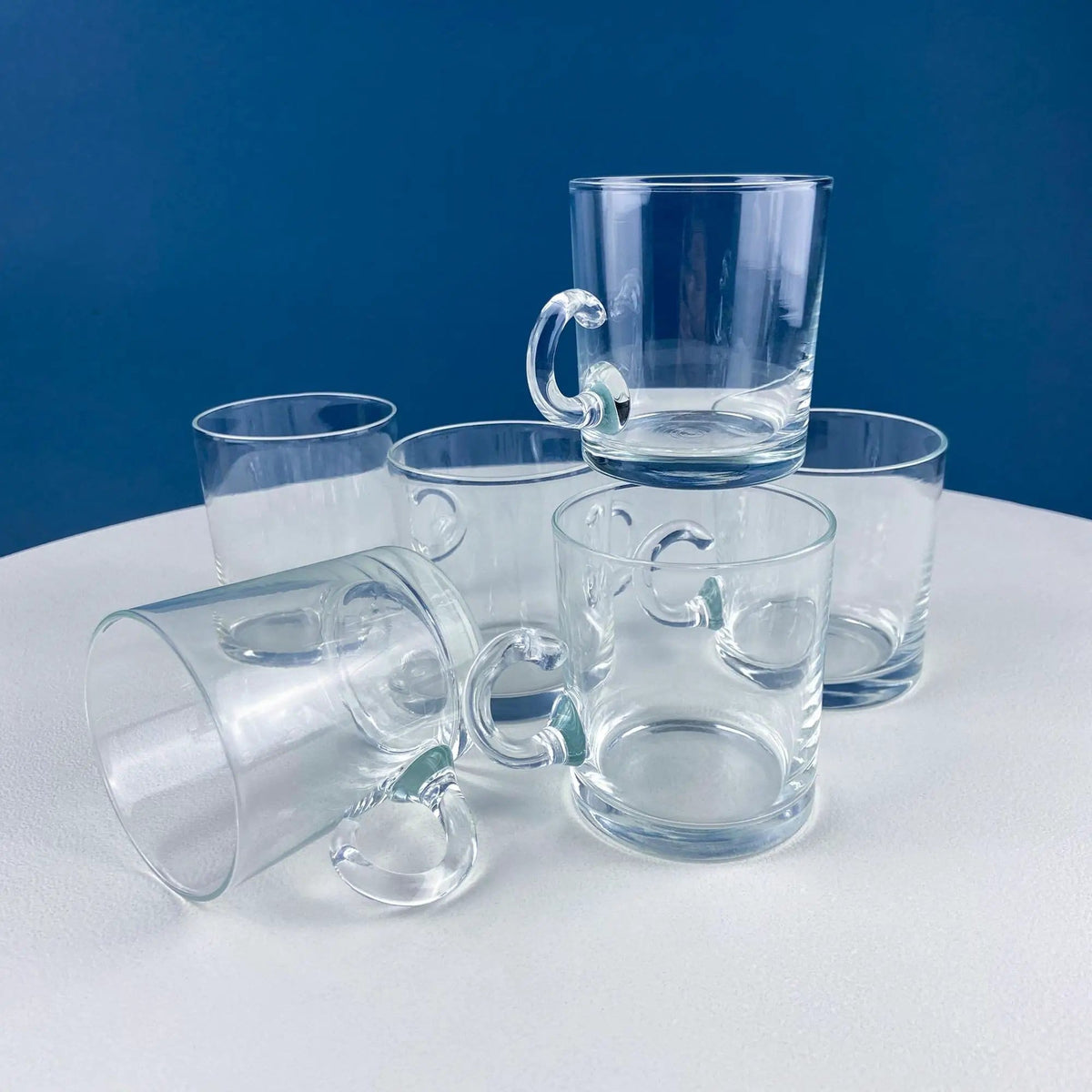 Coffee Tea Hand Blown Cups for Juice Punch Espresso Matcha or Irish Coffee | Set of 6 | Loop Handles | Collectors & Hosts