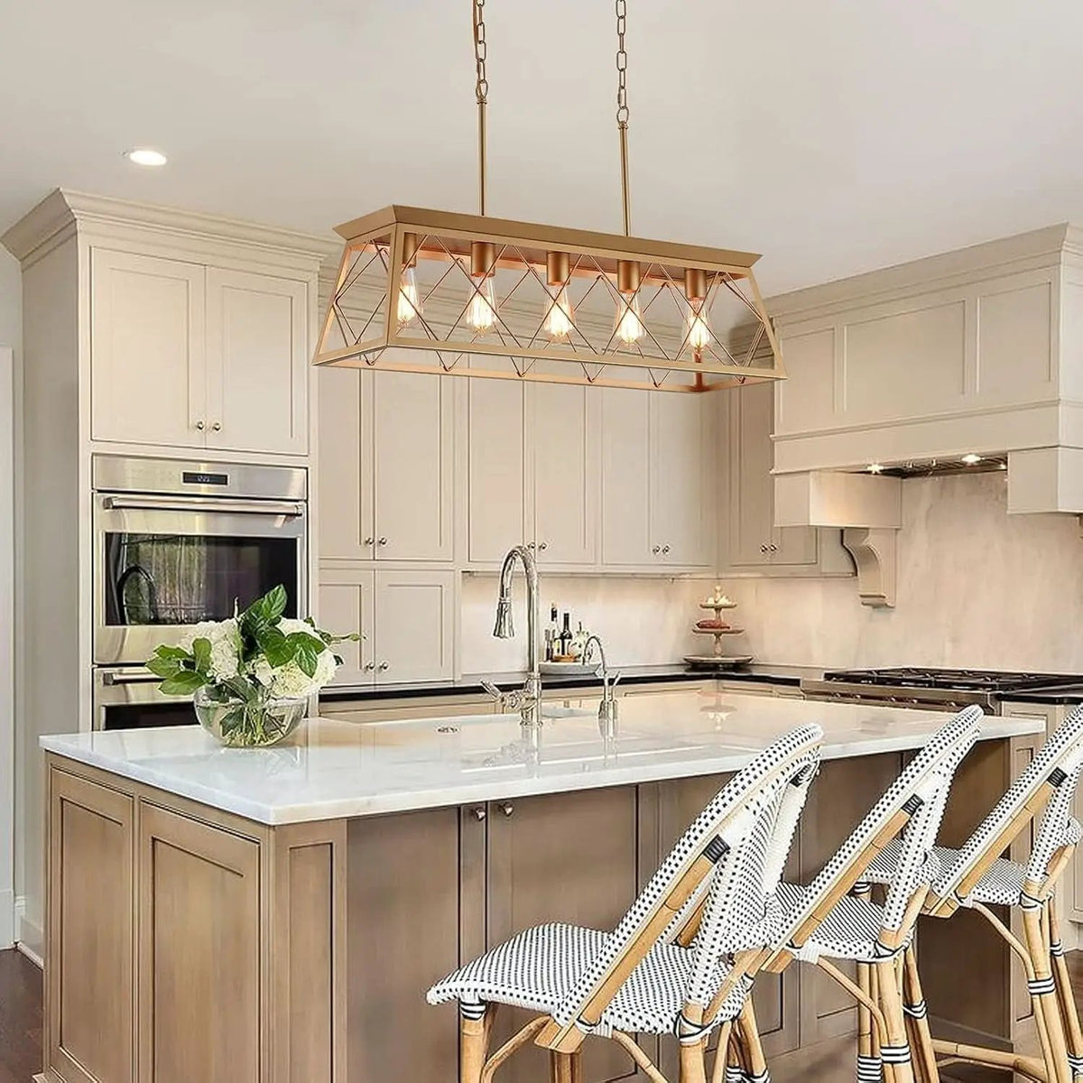 Gold 5 Light Farmhouse Chandelier Linear Ceiling Light from PriceLows™