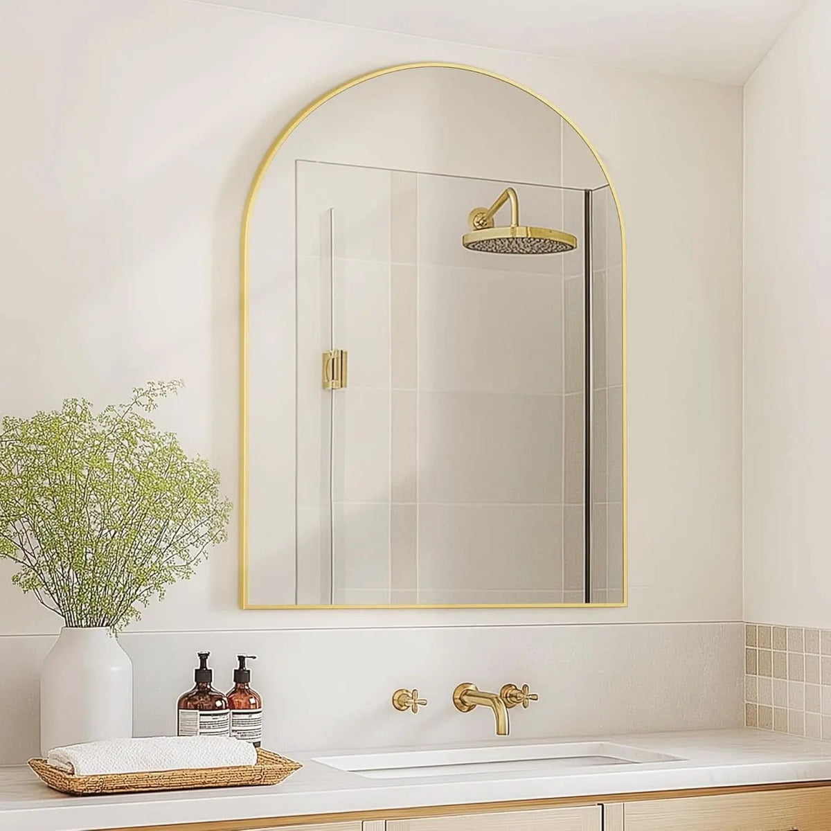 Gold Arched Wall Mirror 24x36 For Bathroom Vanity Decor from PriceLows™