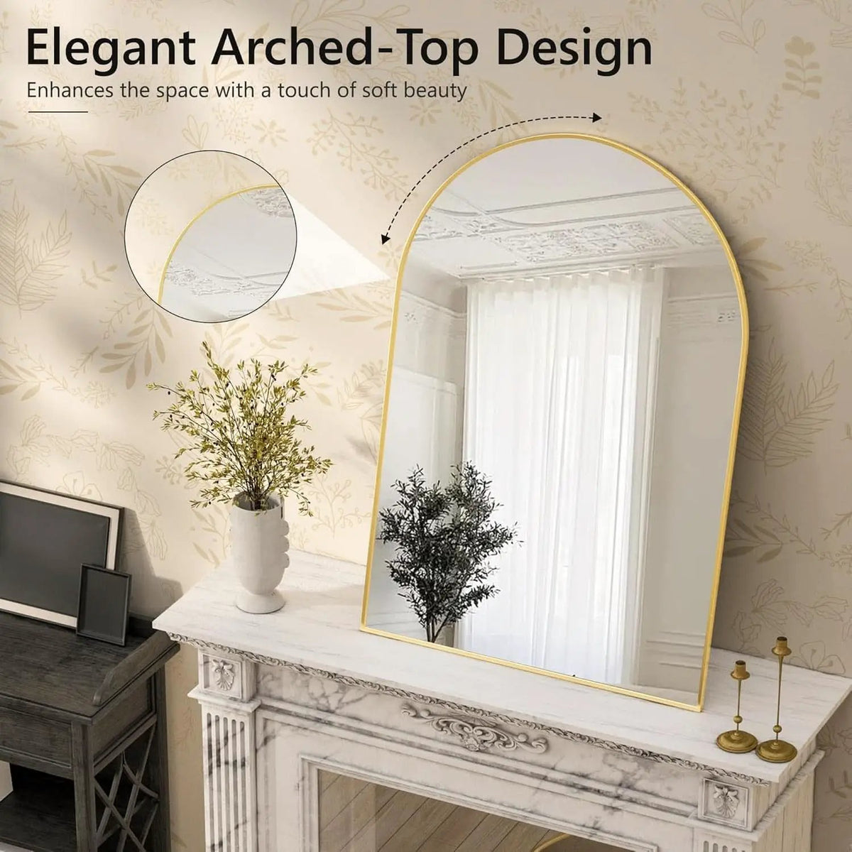 Gold Arched Wall Mirror 24x36 For Bathroom Vanity Decor from PriceLows™