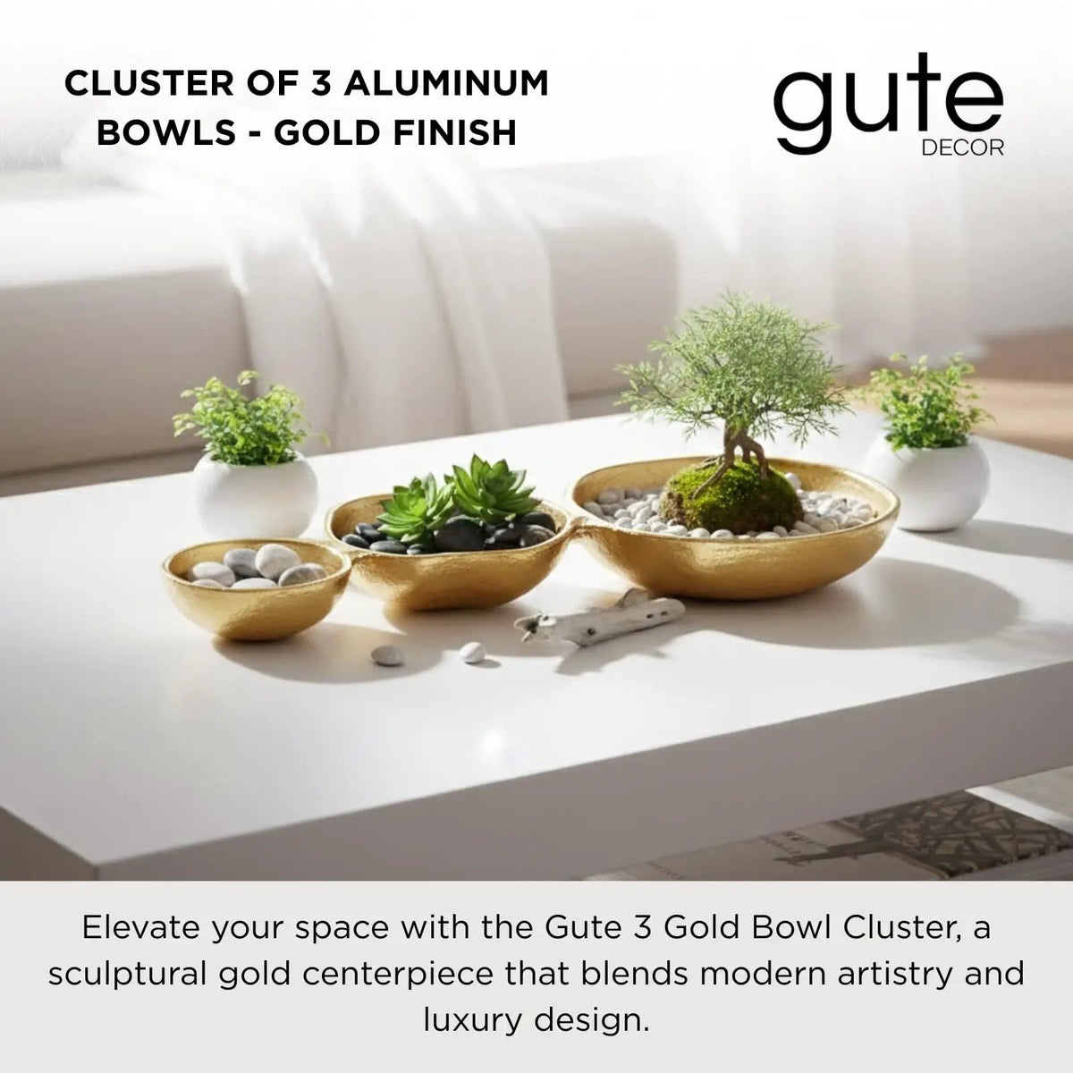 3 Cluster Decorative Bowls Gold Hammered Snack Tray Bowl Chip from PriceLows™