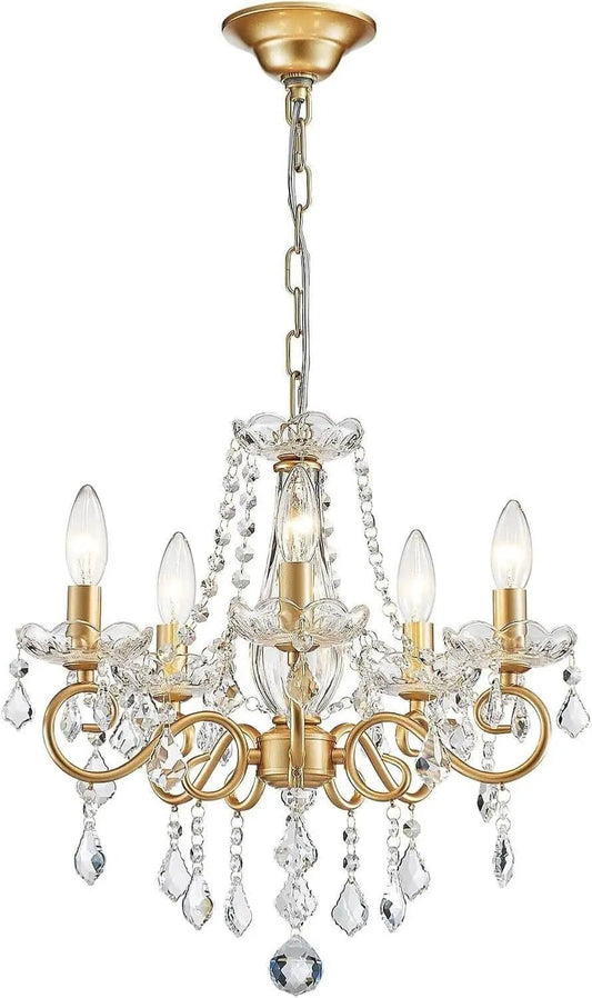 Gold Mini Crystal Chandelier With Five Bulbs Living Room from PriceLows™