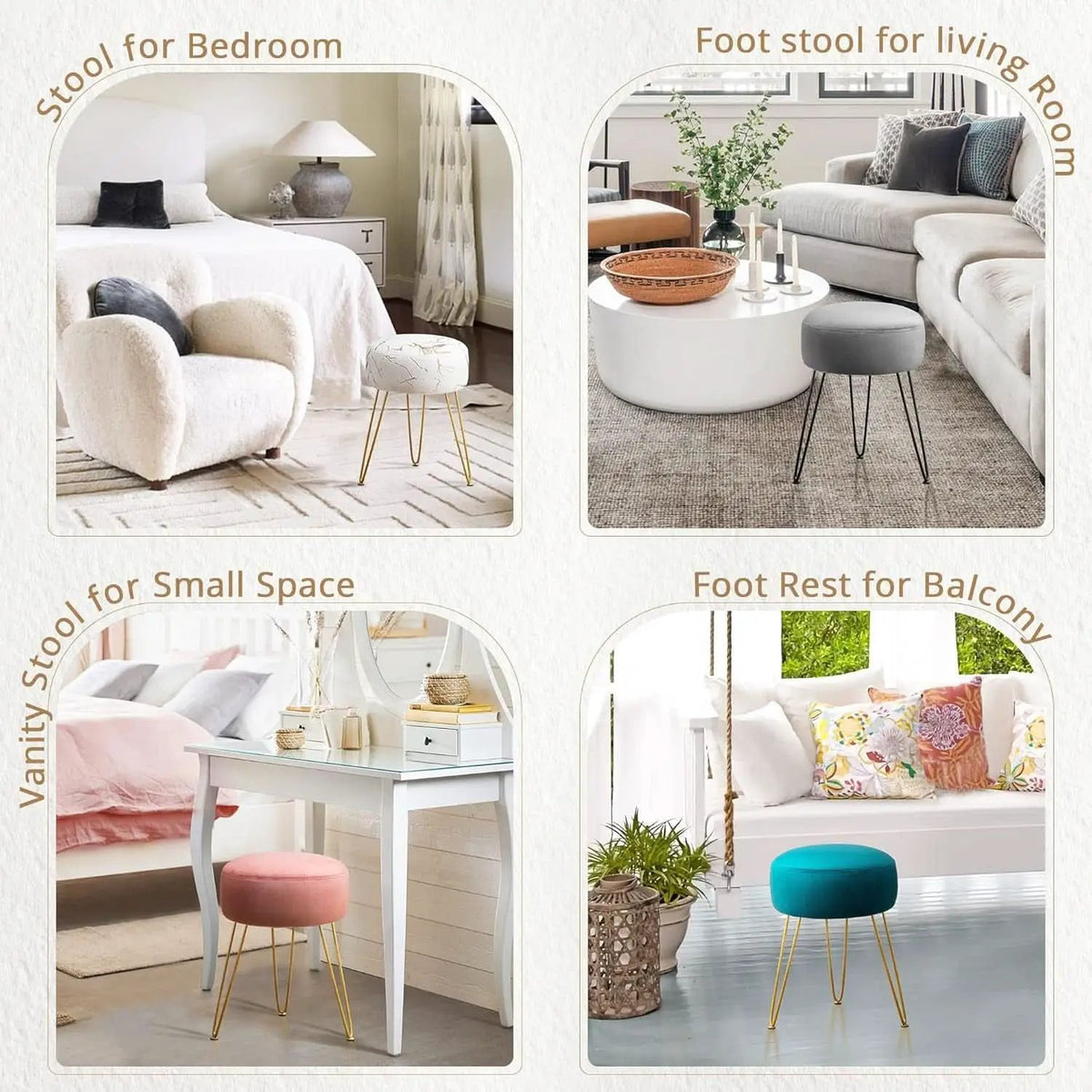 Gold Velvet Lux Vanity Stool 18Inch Round Plush Ottoman from PriceLows™