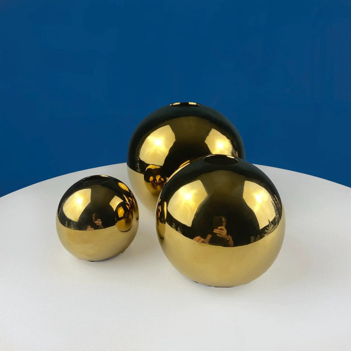 Gold Ceramic Globe Vases | Set of 3 Christmas Ornament Like Flower Vases | Seasonal or Everyday Table Decor | Collectors & Hosts