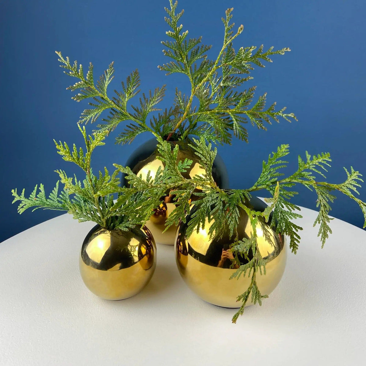Gold Ceramic Globe Vases | Set of 3 Christmas Ornament Like Flower Vases | Seasonal or Everyday Table Decor | Collectors & Hosts