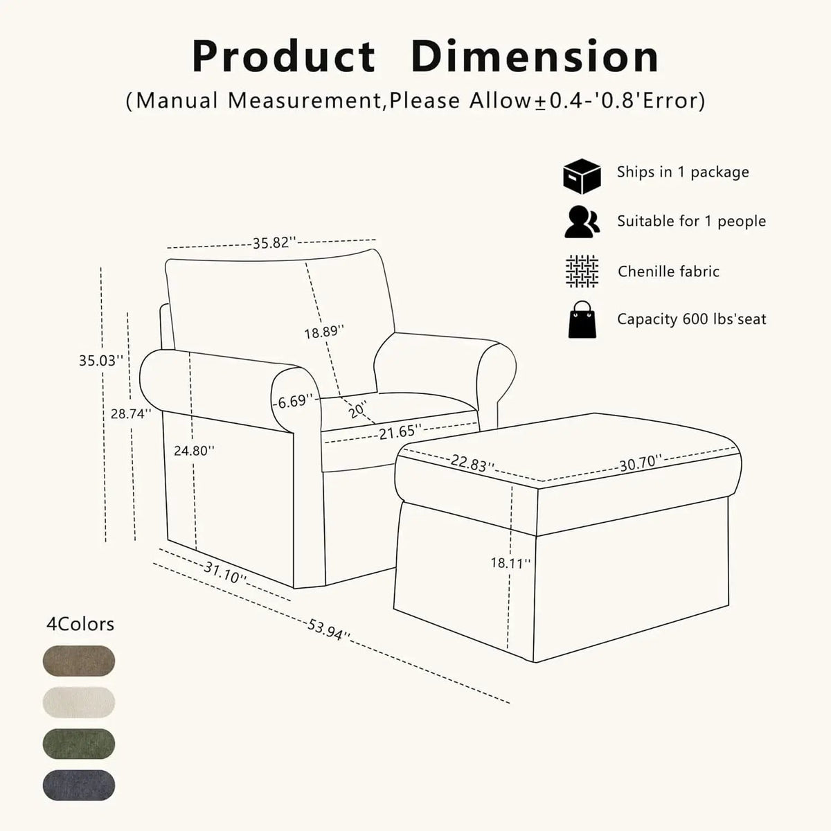 Gray 35 Inch Accent Chair With Ottoman And Chaise Lounge from PriceLows™