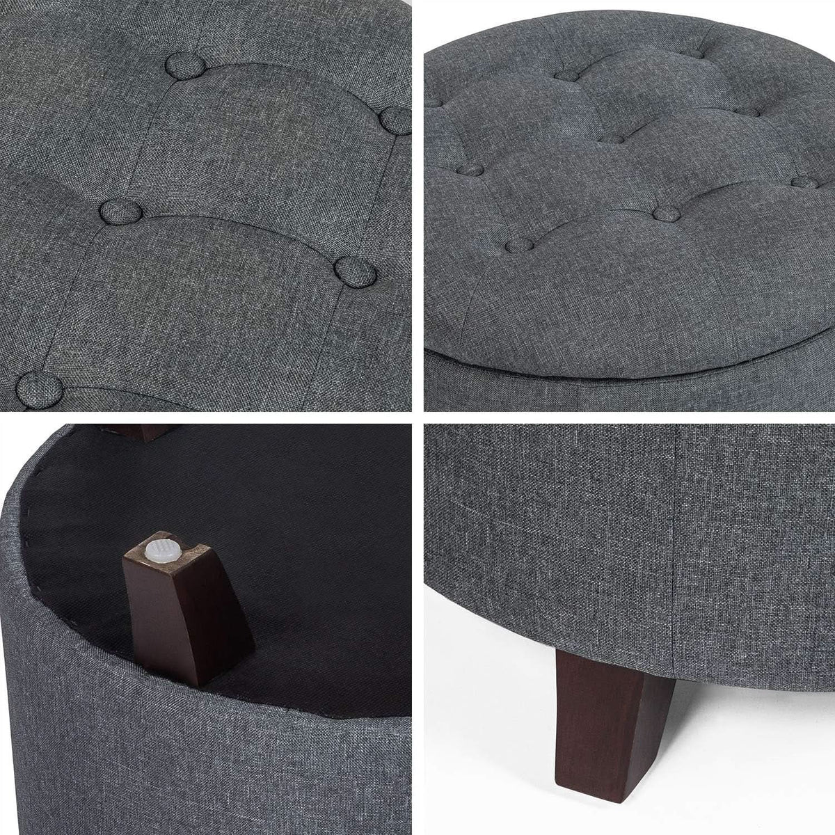 Gray Fabric Round Storage Ottoman With Button Tufting from PriceLows™
