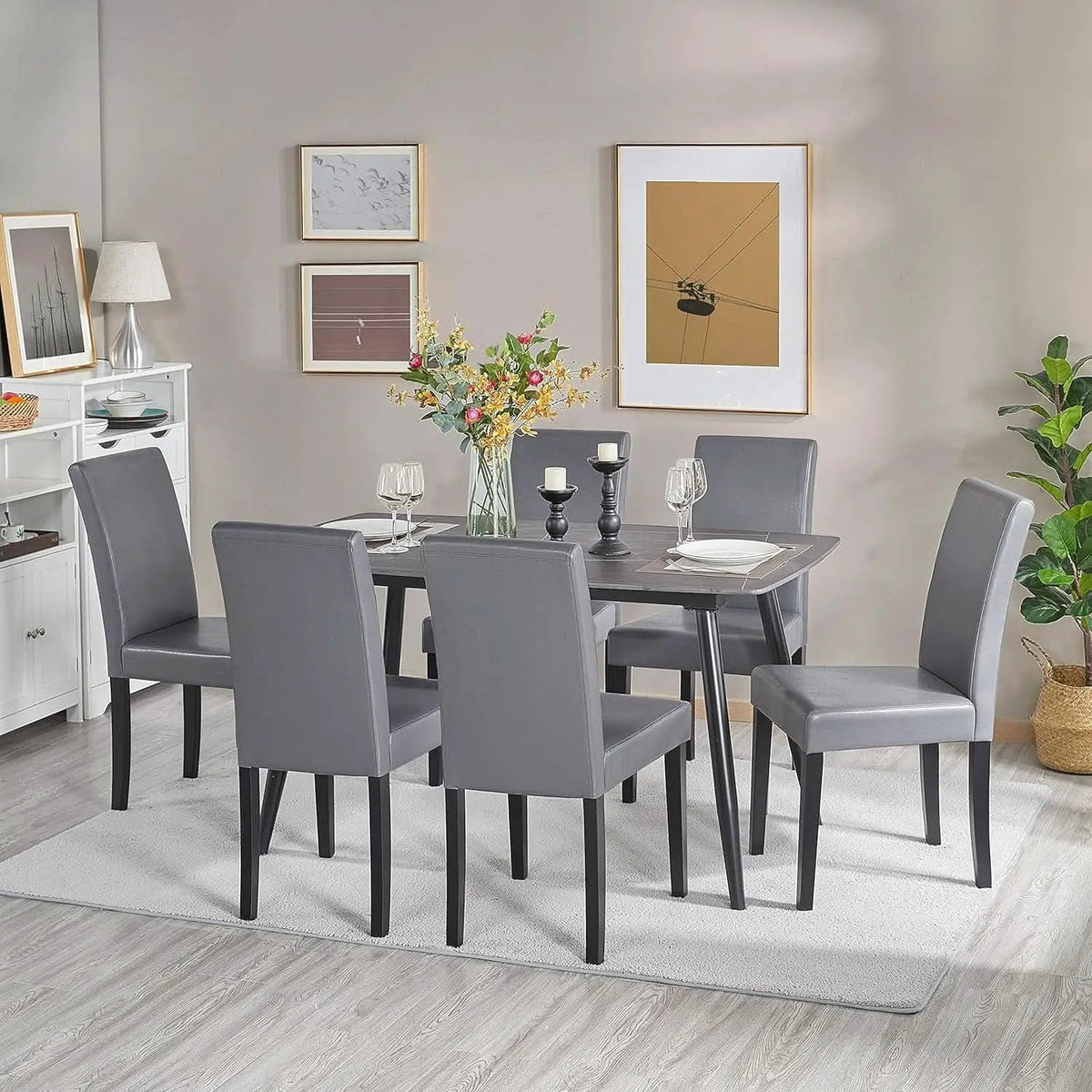 Gray Faux Leather Dining Chairs Set Of 4 With Waterproof Surface from PriceLows™