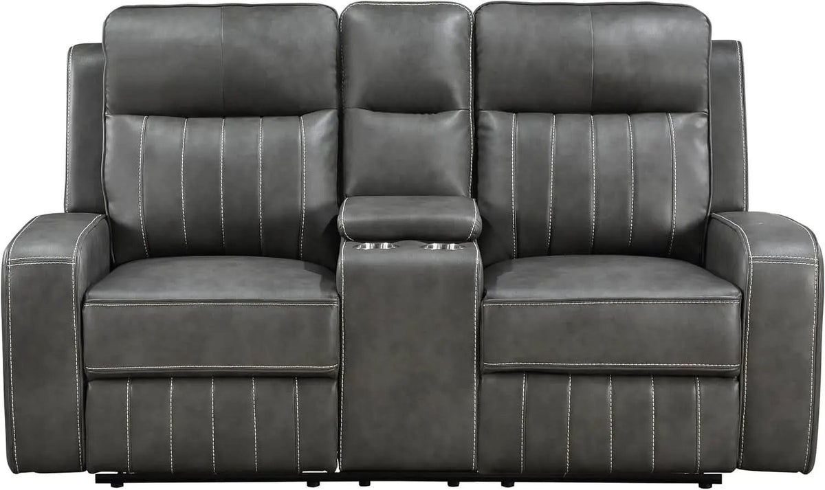 Gray Faux Leather Reclining Loveseat With Manual Recline from PriceLows™