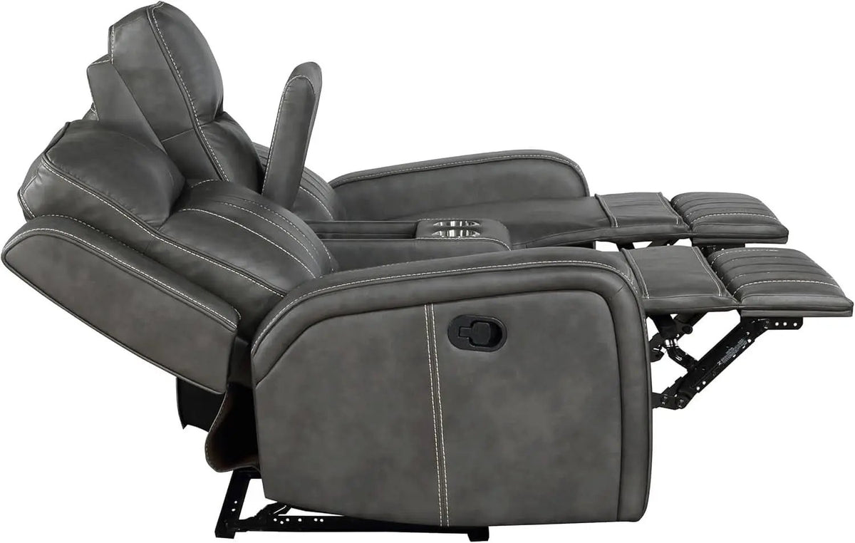 Gray Faux Leather Reclining Loveseat With Manual Recline from PriceLows™