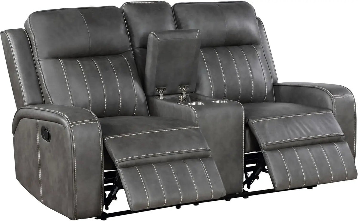 Gray Faux Leather Reclining Loveseat With Manual Recline from PriceLows™