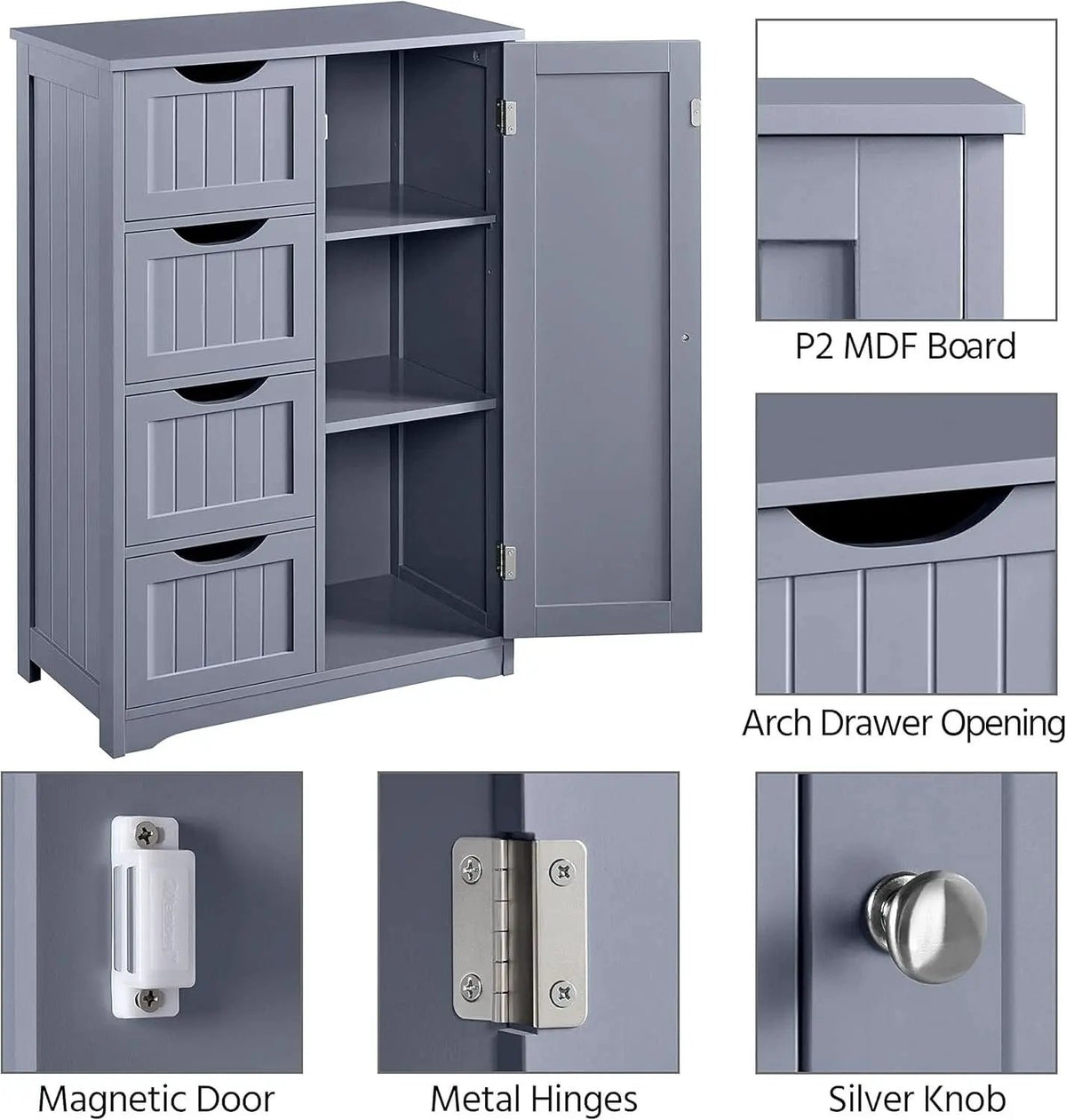 Gray Freestanding Bathroom Floor Cabinet With 4 Drawers from PriceLows™