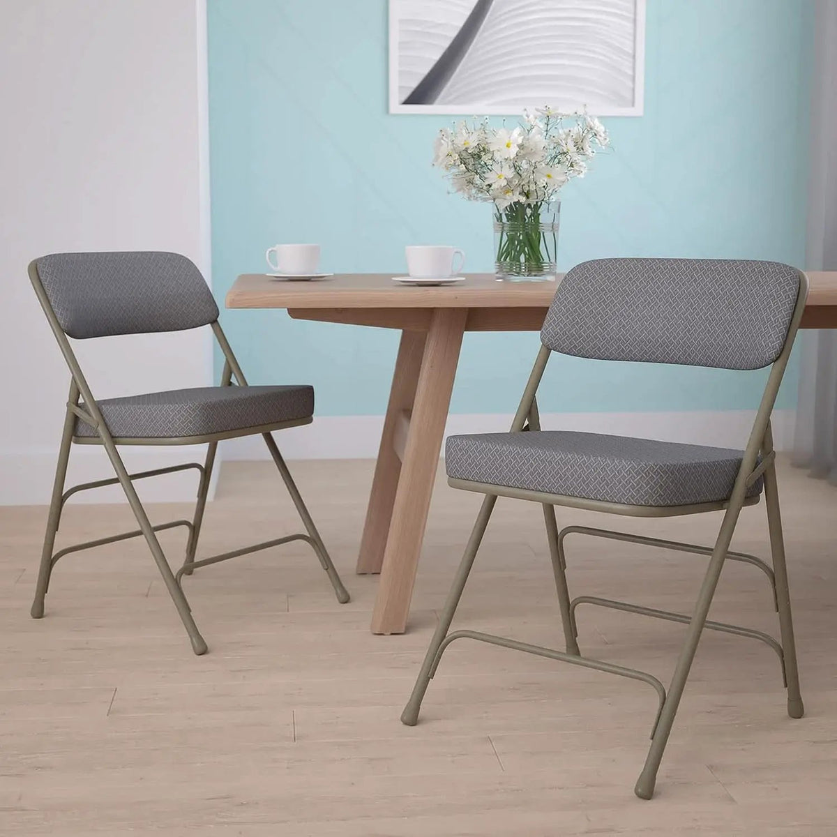 Gray Metal Folding Event Chairs With Cushioned Seats Set Of 2 from PriceLows™