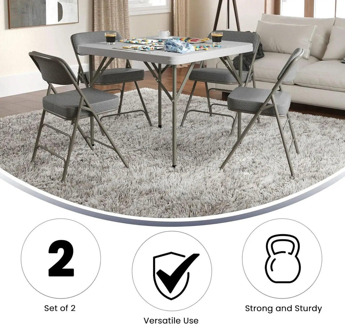 Gray Metal Folding Event Chairs With Cushioned Seats Set Of 2 from PriceLows™