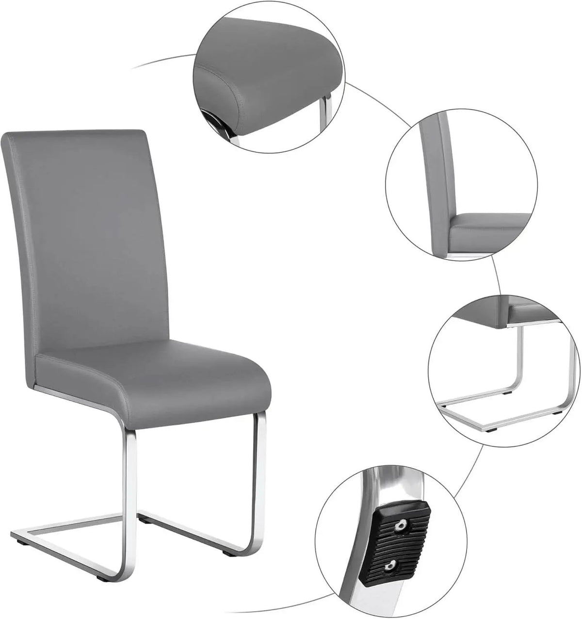 Gray PU Leather Dining Chairs For Kitchen Set Of 2 from PriceLows™