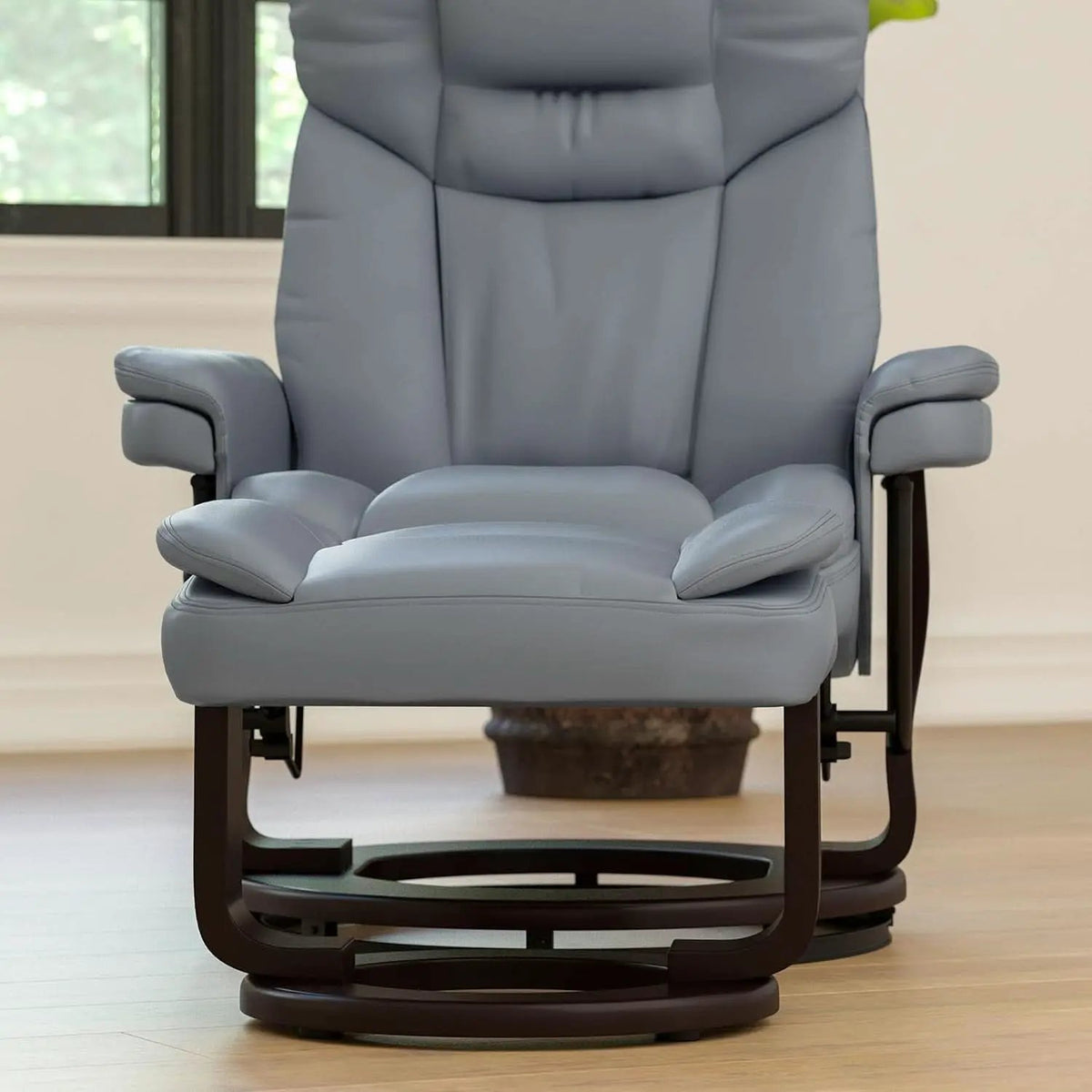 Gray Recliner With Swivel Mahogany Base And Ottoman from PriceLows™