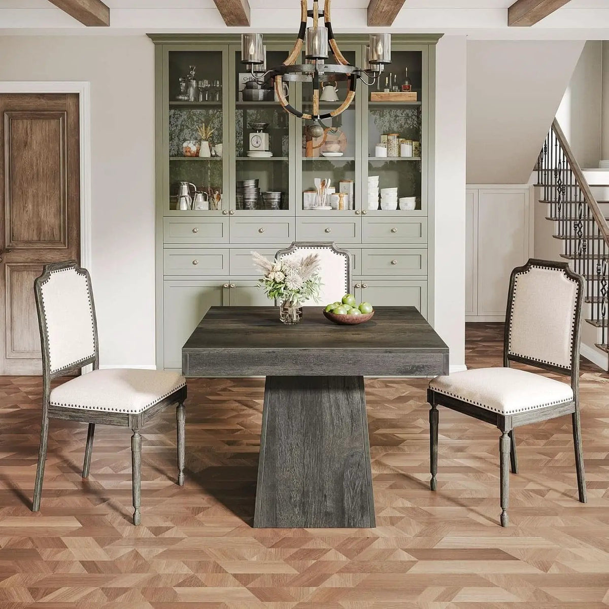 Gray Square Dining Table 31.5 Inch Waterproof Top Seats 4 from PriceLows™