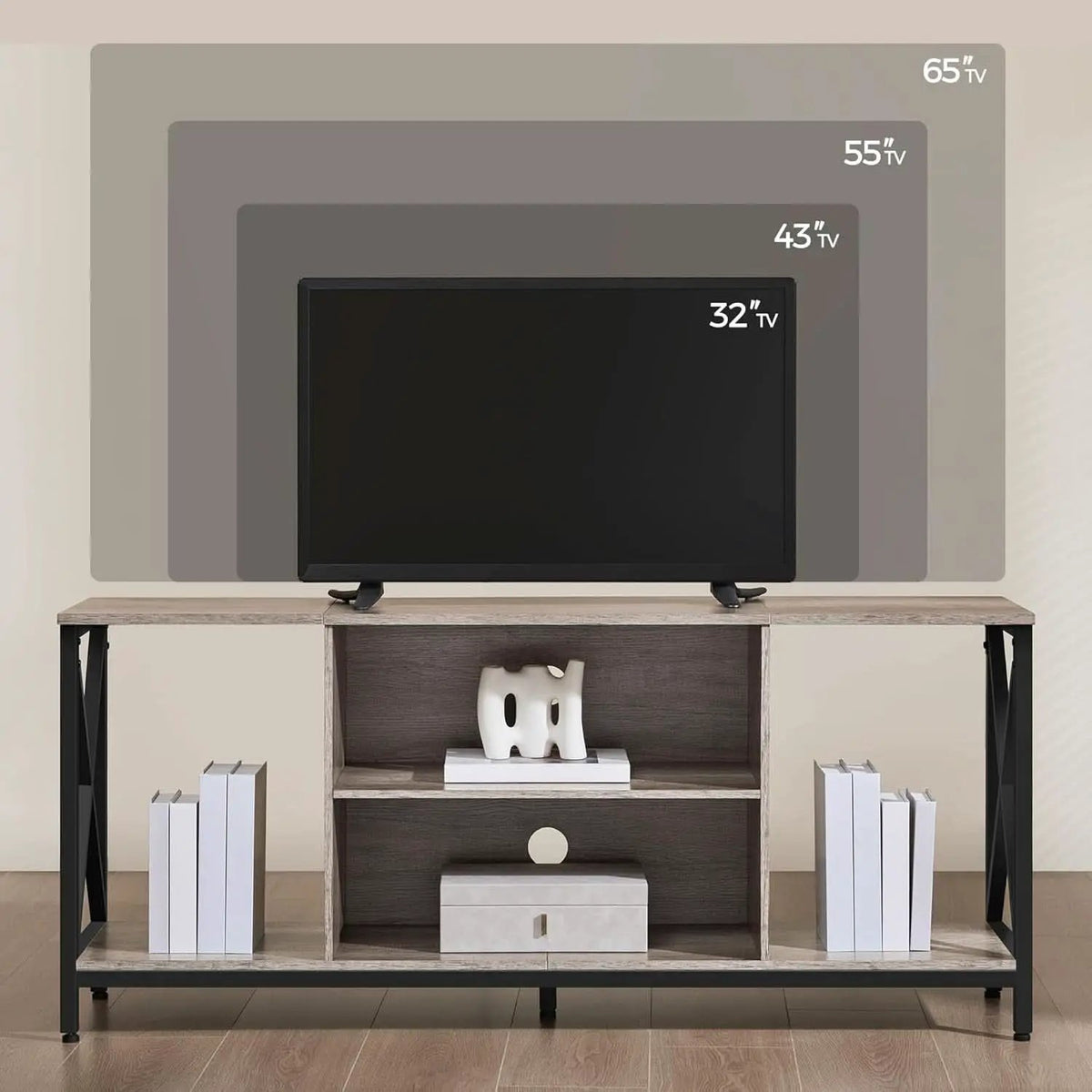 Gray TV Stand for 65 Inch TVs with Storage Console from PriceLows™