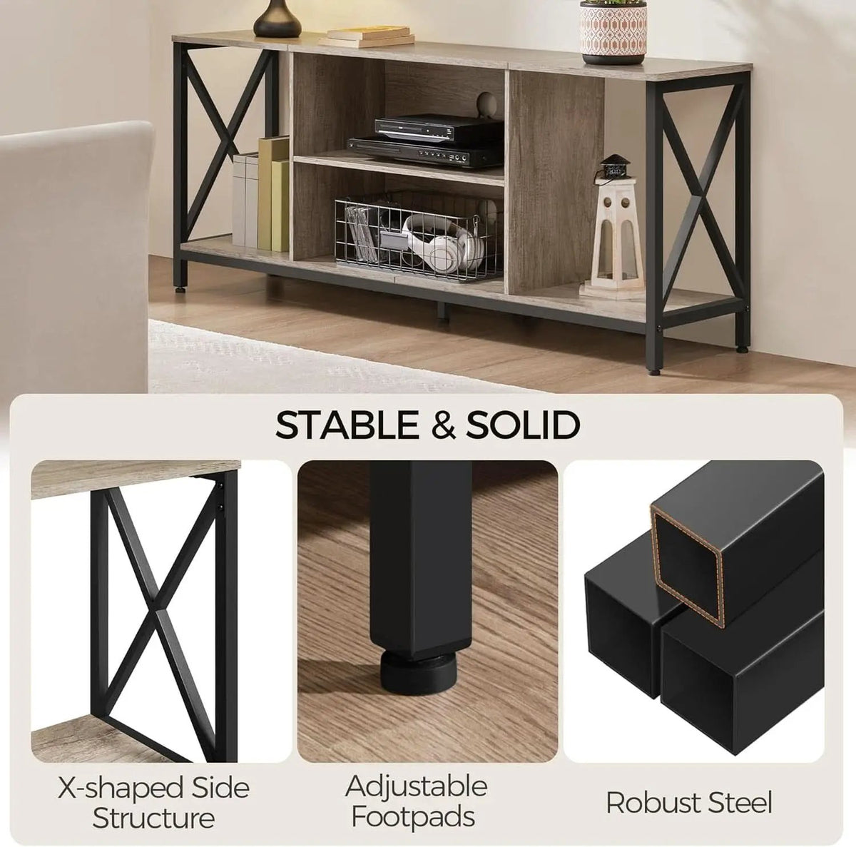 Gray TV Stand for 65 Inch TVs with Storage Console from PriceLows™