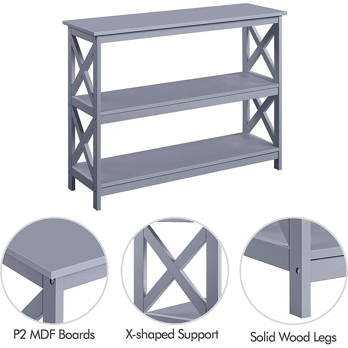 Gray Three Tier Console Table With Storage Shelves from PriceLows™