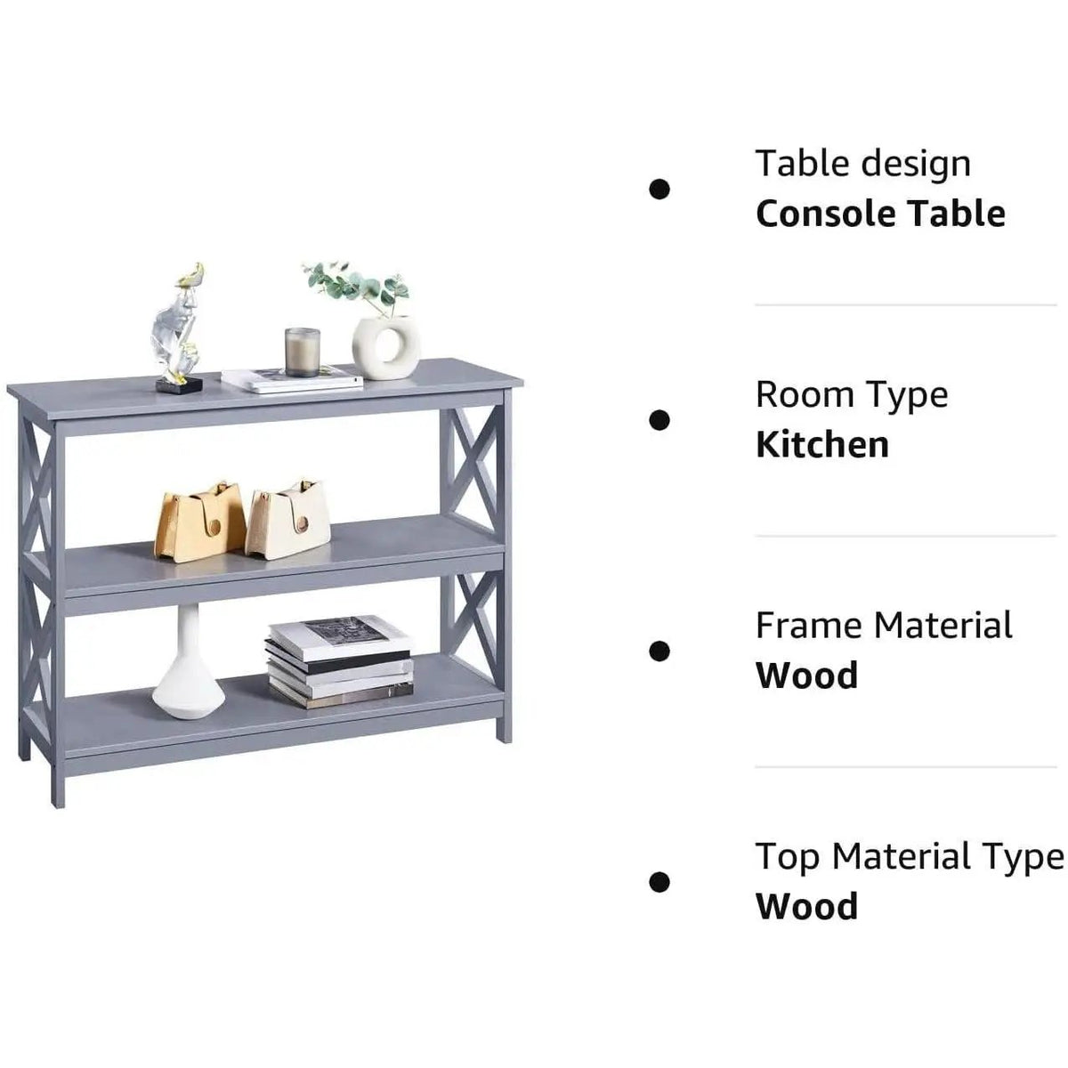 Gray Three Tier Console Table With Storage Shelves from PriceLows™