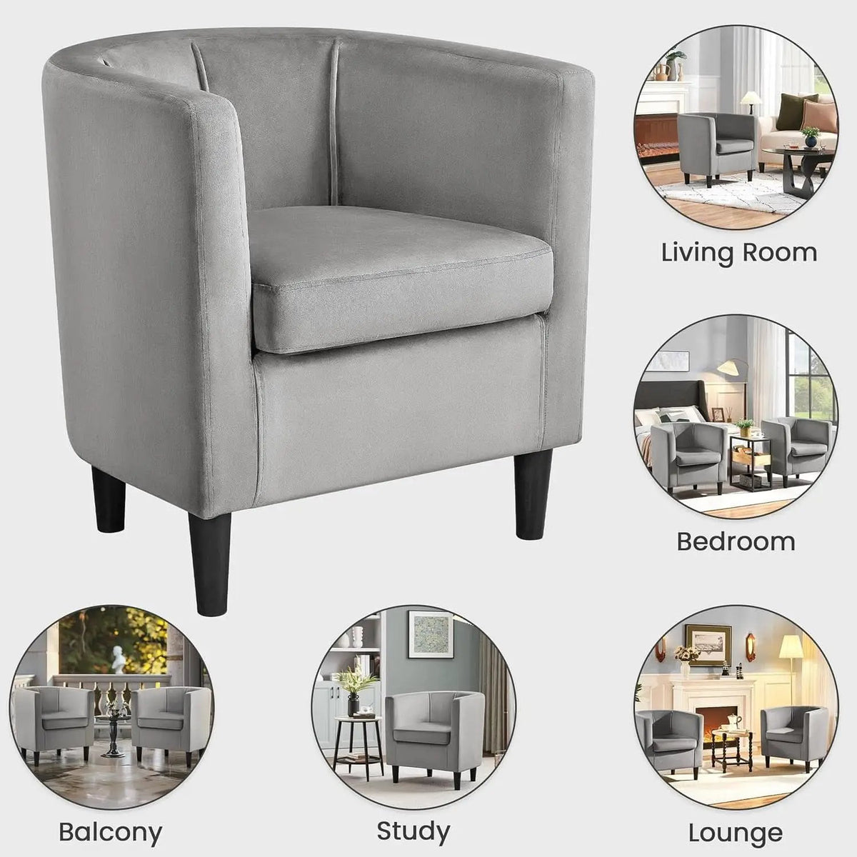 Gray Velvet Barrel Accent Chairs Set of 2 18.5x19.7in Seats from PriceLows™