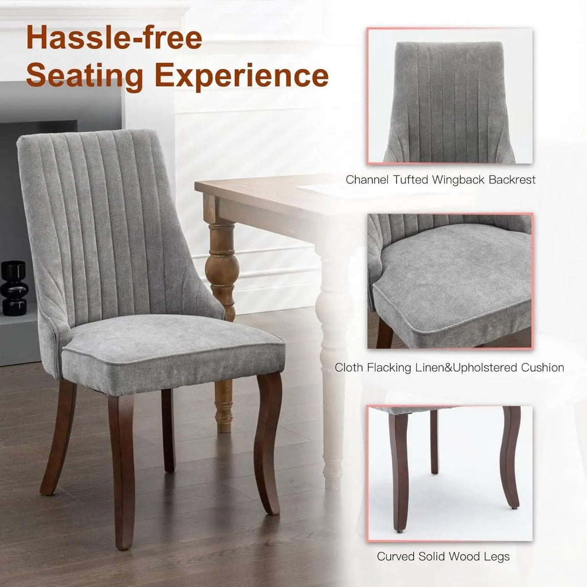 Gray Velvet Dining Chairs Channel Tufted For Kitchen from PriceLows™