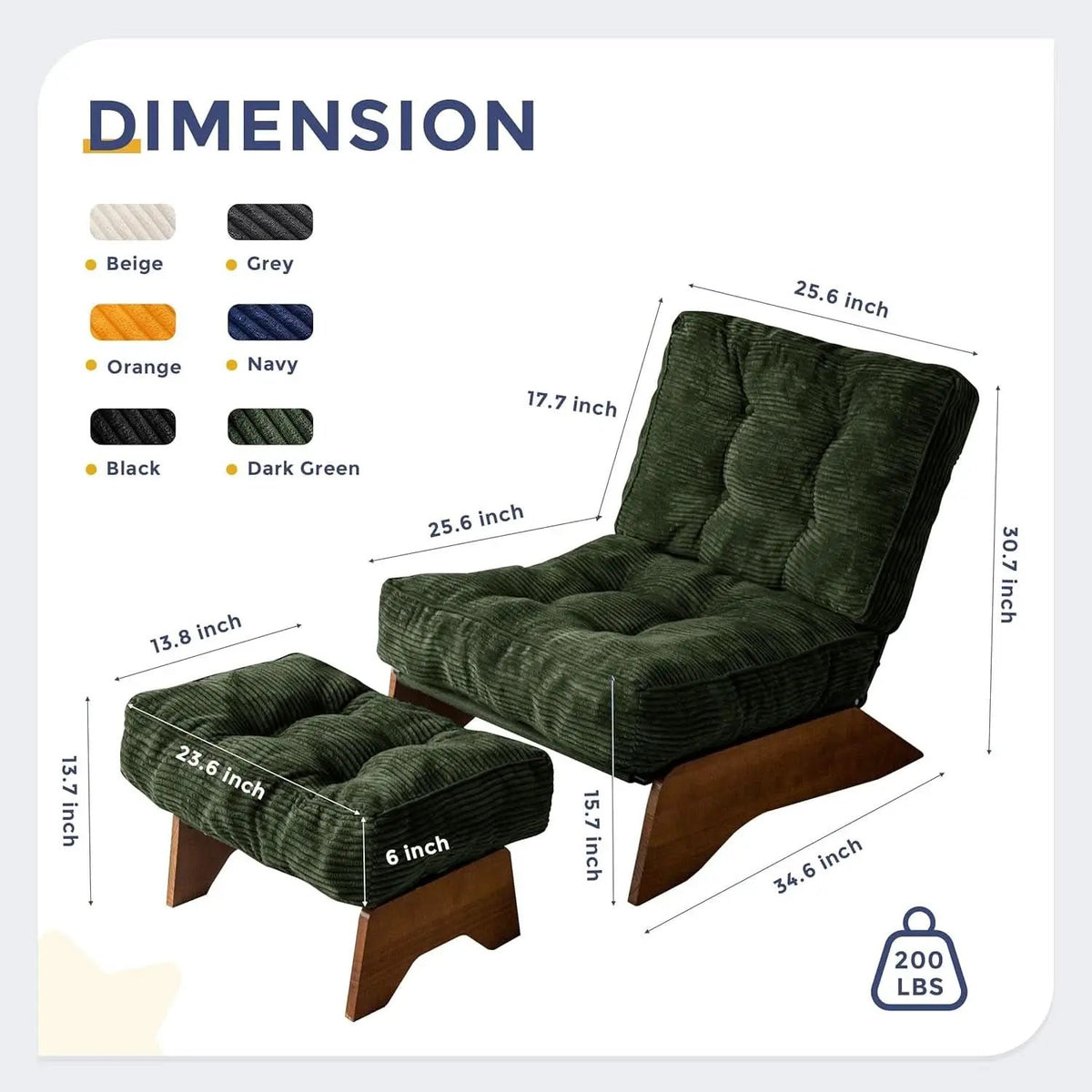 Green Adjustable Backrest Accent Chair With Ottoman from PriceLows™