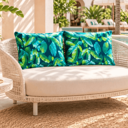 Green Banana Leaf Outdoor Cushion Covers – 2 Pack | Tropical Patio Pillow Covers | Fits IKEA Duvholmen & Kuddarna
