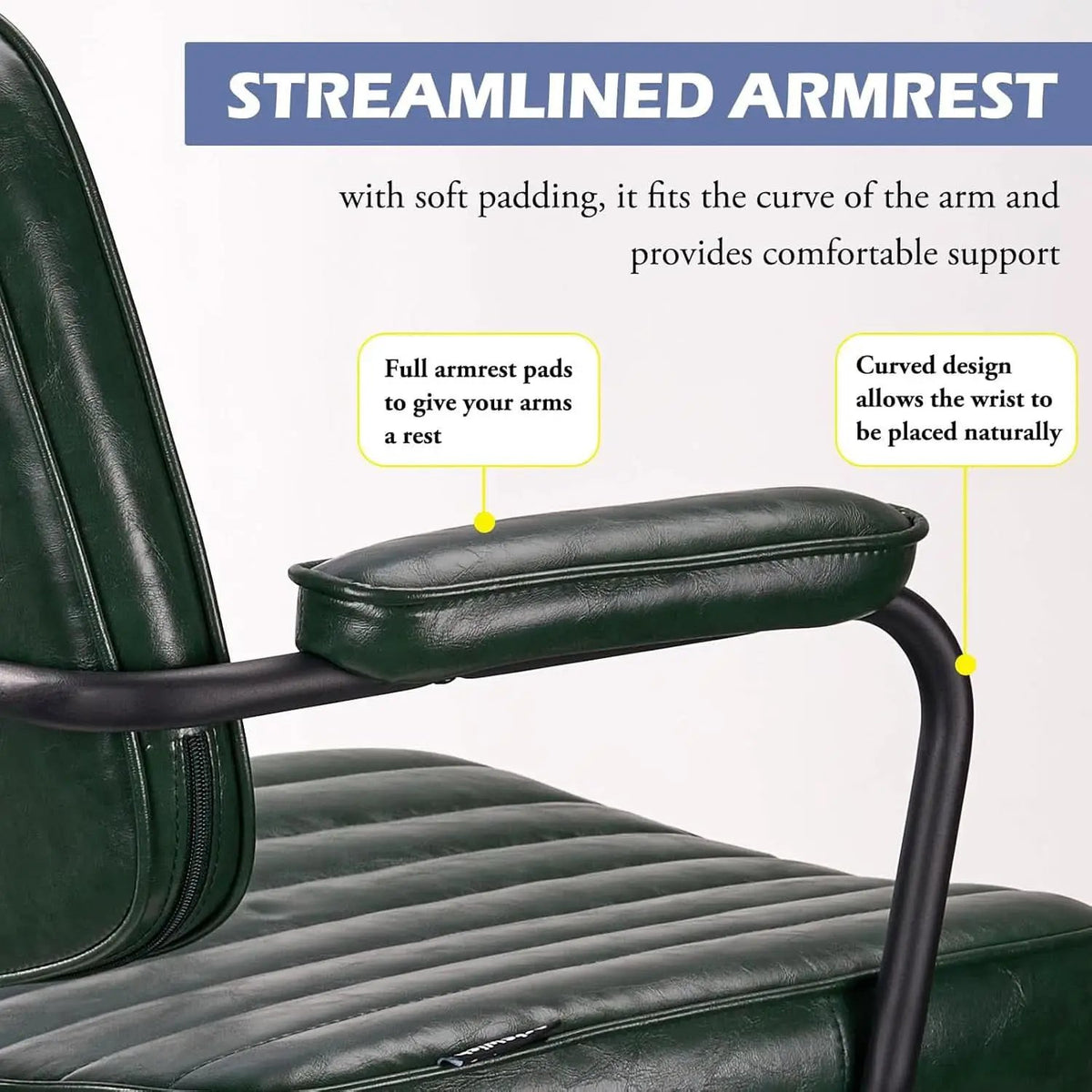Green Leather Mid Century Office Chair With Wheels And Arms from PriceLows™