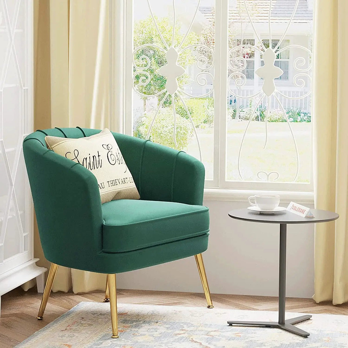 Green Velvet Accent Chair With Gold Legs For Living Room from PriceLows™