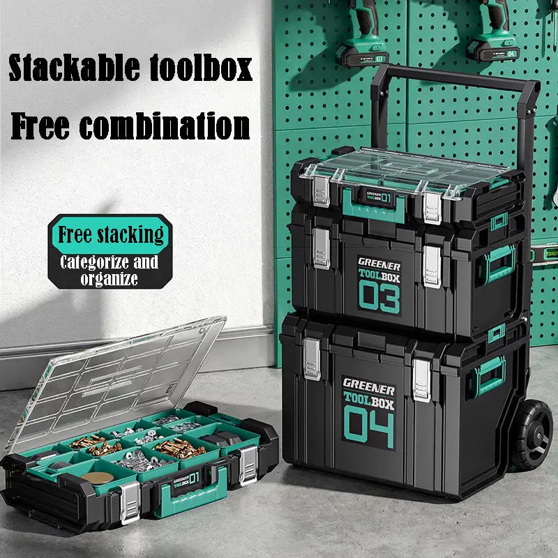 GREENER Hardware Storage Box Large Capacity Toolbox Portable Stackable Tool Organizer Boxes Free Combination Handheld Toolbox from PriceLows™