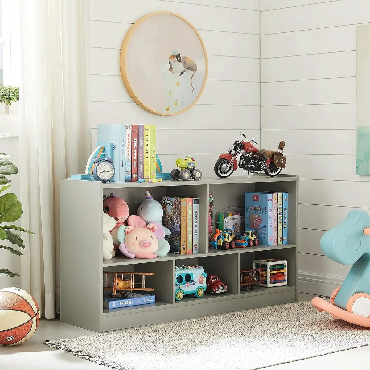 Grey 5 Section Toy Organizer And Bookshelf For Kids Storage from PriceLows™