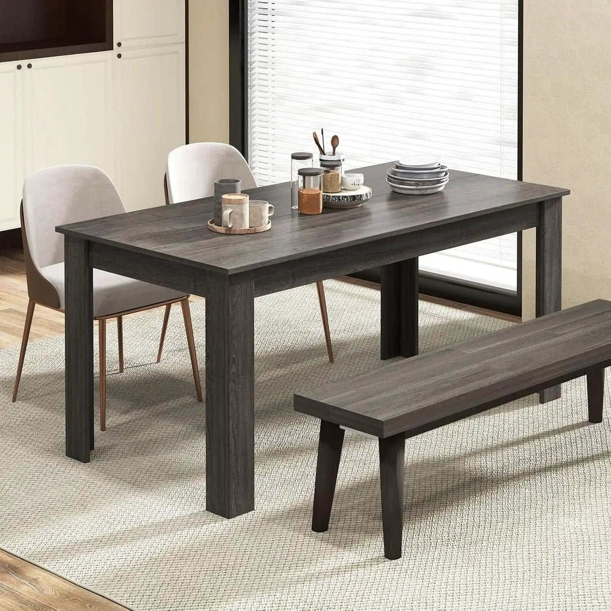 Grey 63 Inch Dining Table Farmhouse Kitchen Center Table from PriceLows™
