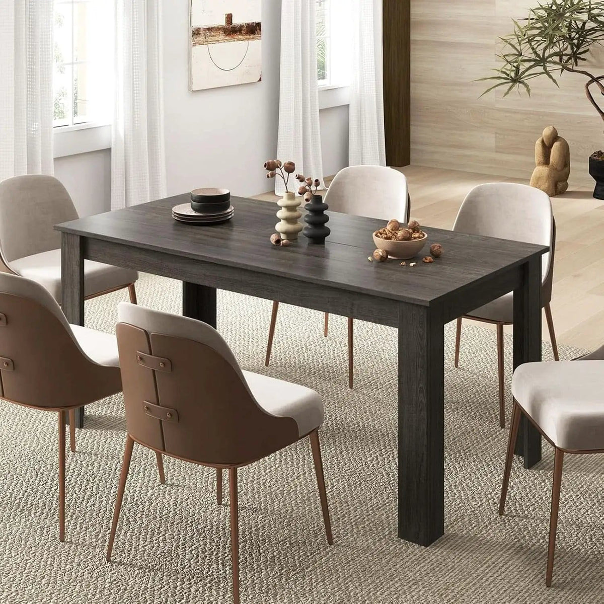 Grey 63 Inch Dining Table Farmhouse Kitchen Center Table from PriceLows™