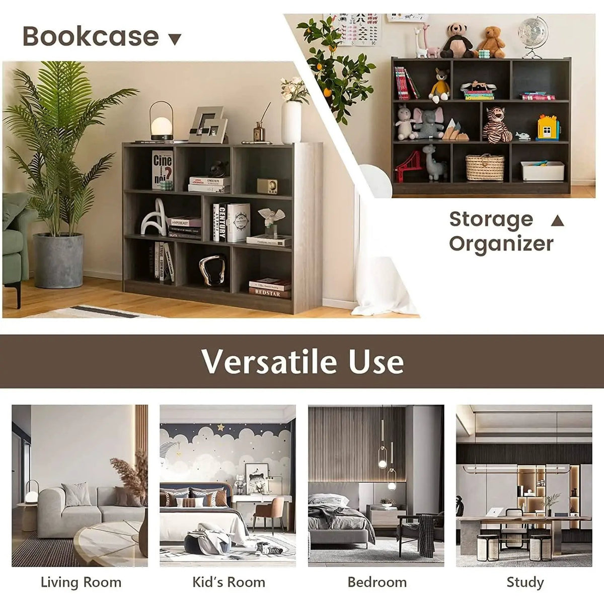 Grey 8 Cube Modular Bookcase For Living Rooms With Display from PriceLows™