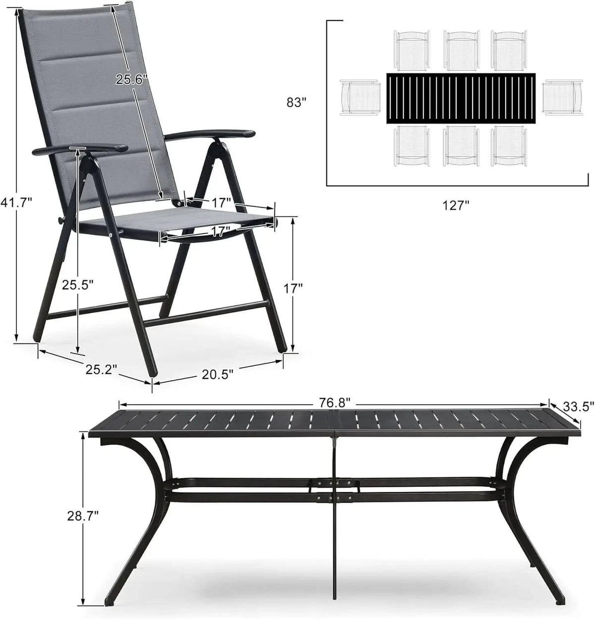 Grey 9 Piece Outdoor Patio Dining Set With 8 Folding Chairs And Aluminum Table from PriceLows™