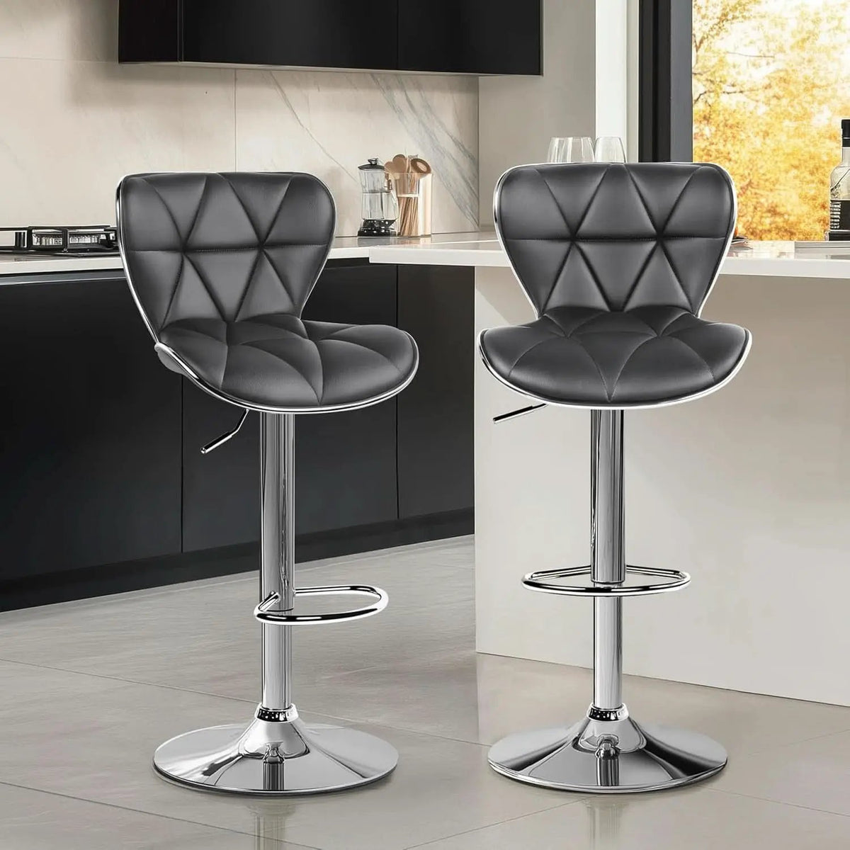 Grey Adjustable PU Leather Swivel Bar Stools Set of 2, Counter Height from PriceLows™