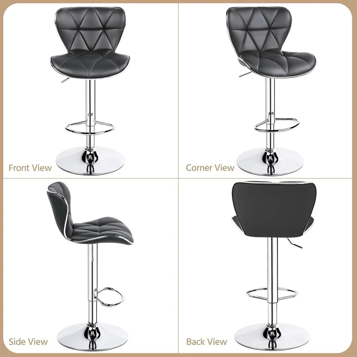 Grey Adjustable PU Leather Swivel Bar Stools Set of 2, Counter Height from PriceLows™