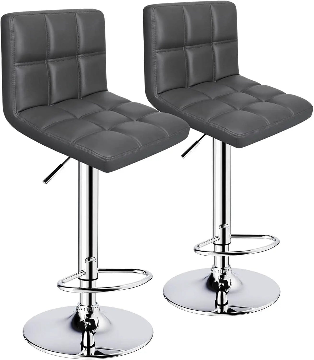 Grey Adjustable Swivel Bar Stools Set of 2 With PU Leather from PriceLows™