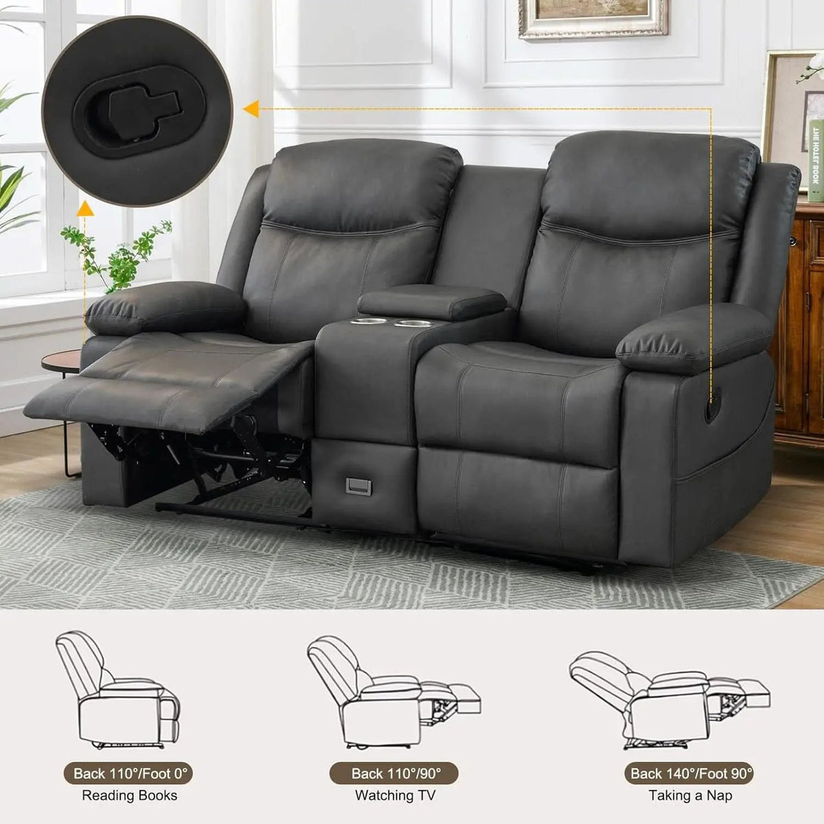 Grey Double Reclining Loveseat For Living Room Home Theater from PriceLows™