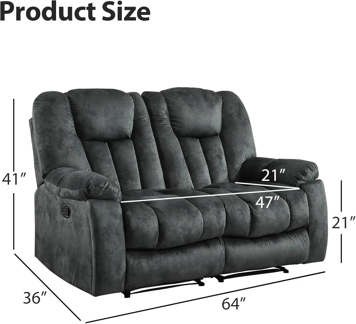 Grey Extra Wide Loveseat Recliner Sofa For Two Cup Holders from PriceLows™