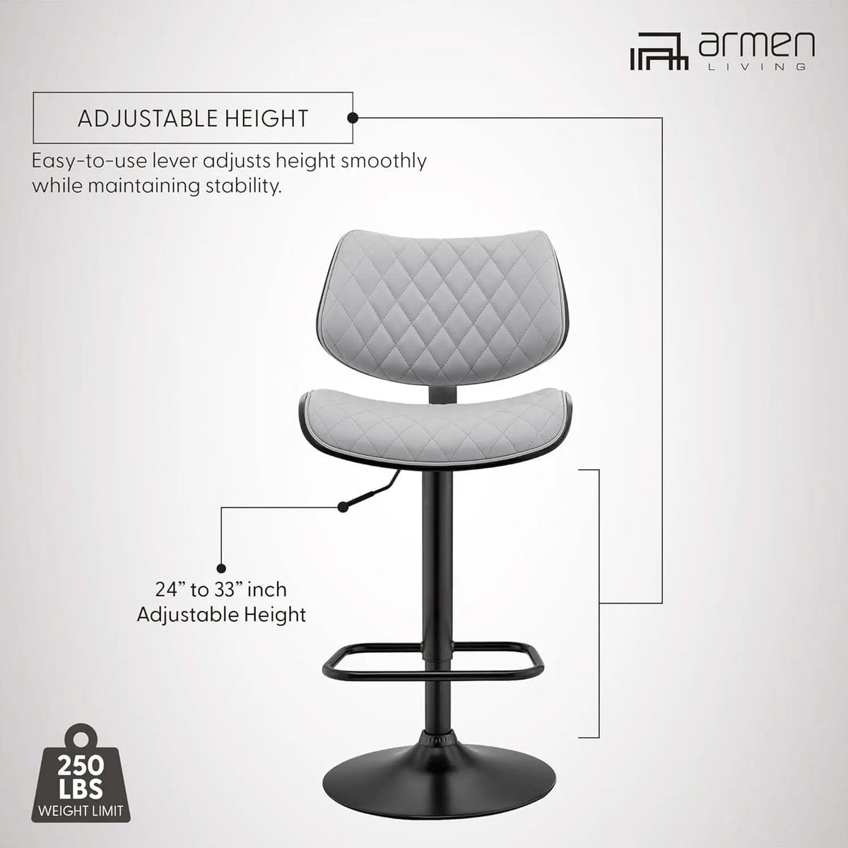 Grey Faux Leather Swivel Bar Stool With Adjustable Height from PriceLows™