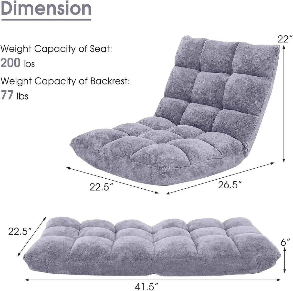 Grey Floor Chair With Back Support 14 Position Adjustable from PriceLows™