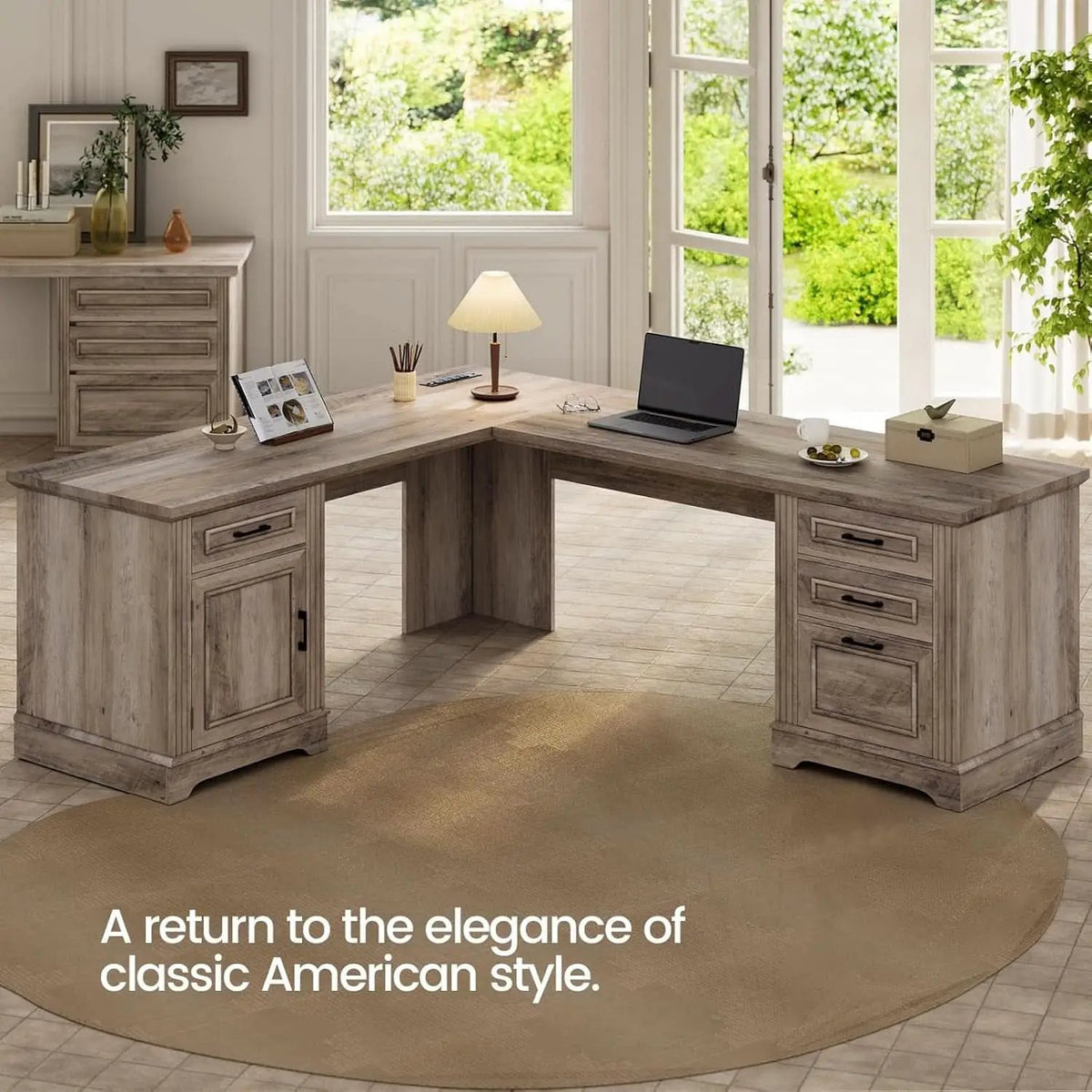 Grey L Shaped Desk With Power Outlet For Home Office from PriceLows™