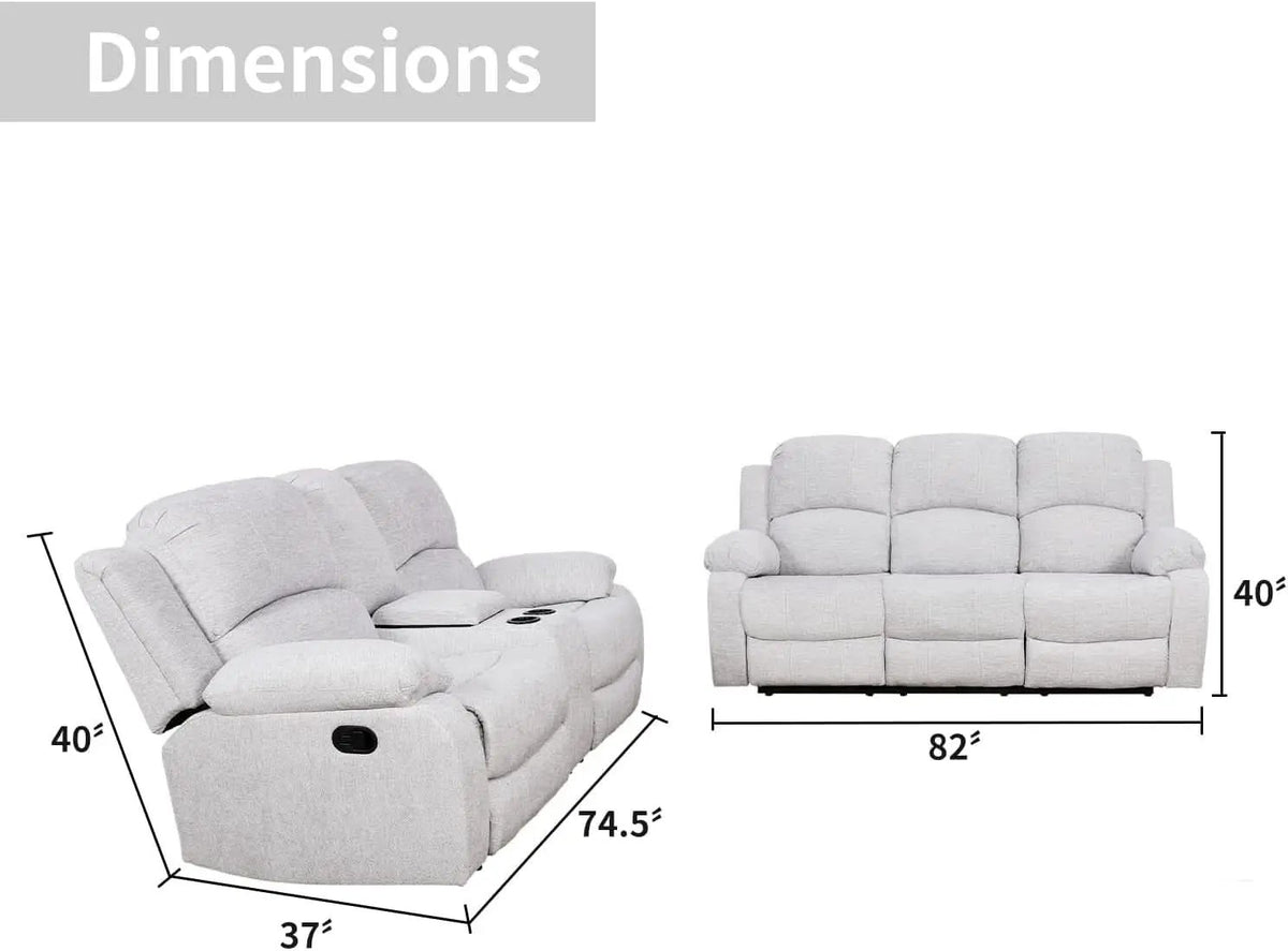 Grey Linen Recliner Sofa Set Featuring Drop Down Table from PriceLows™