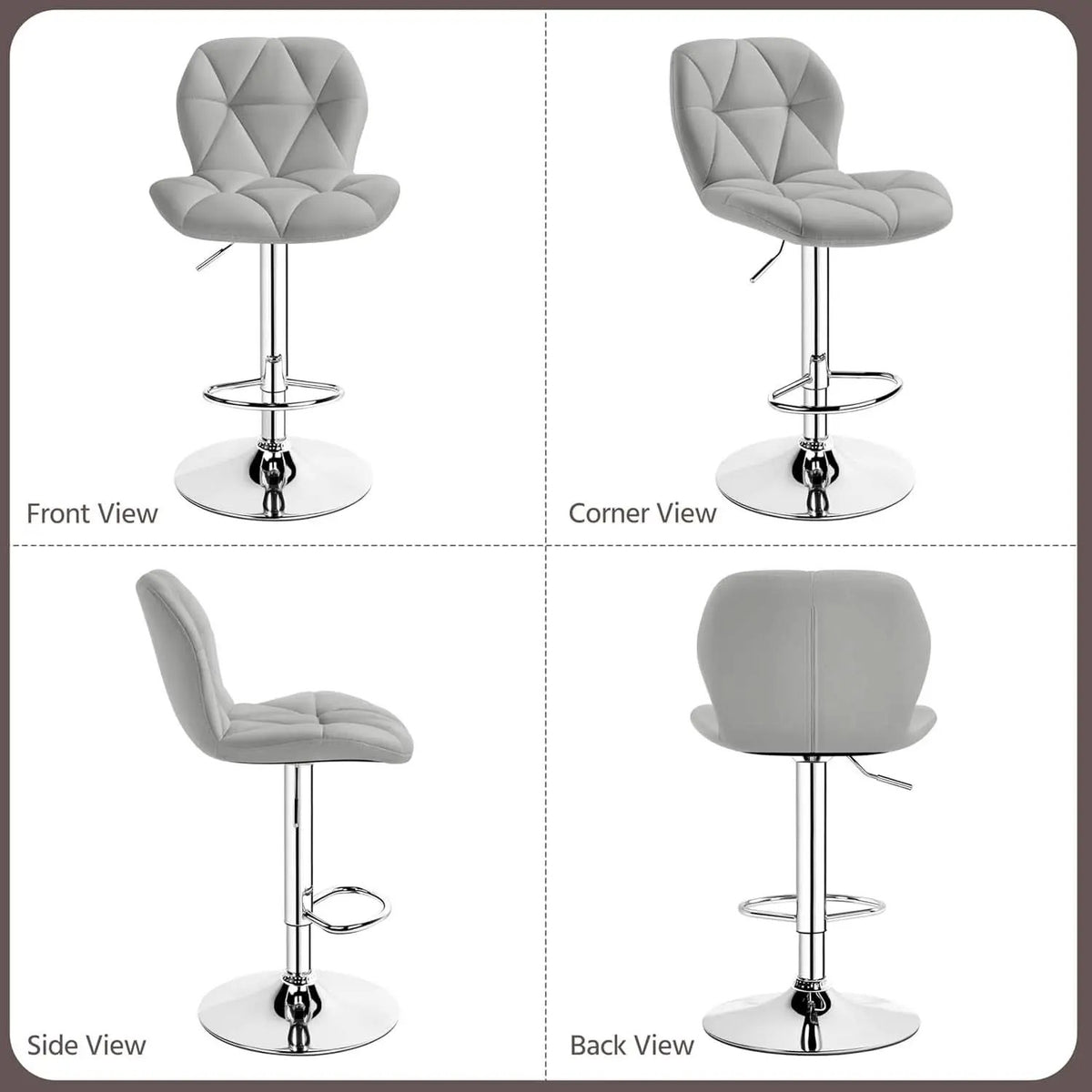 Grey PU Leather Bar Stools Set Of 2 Adjustable Height from PriceLows™