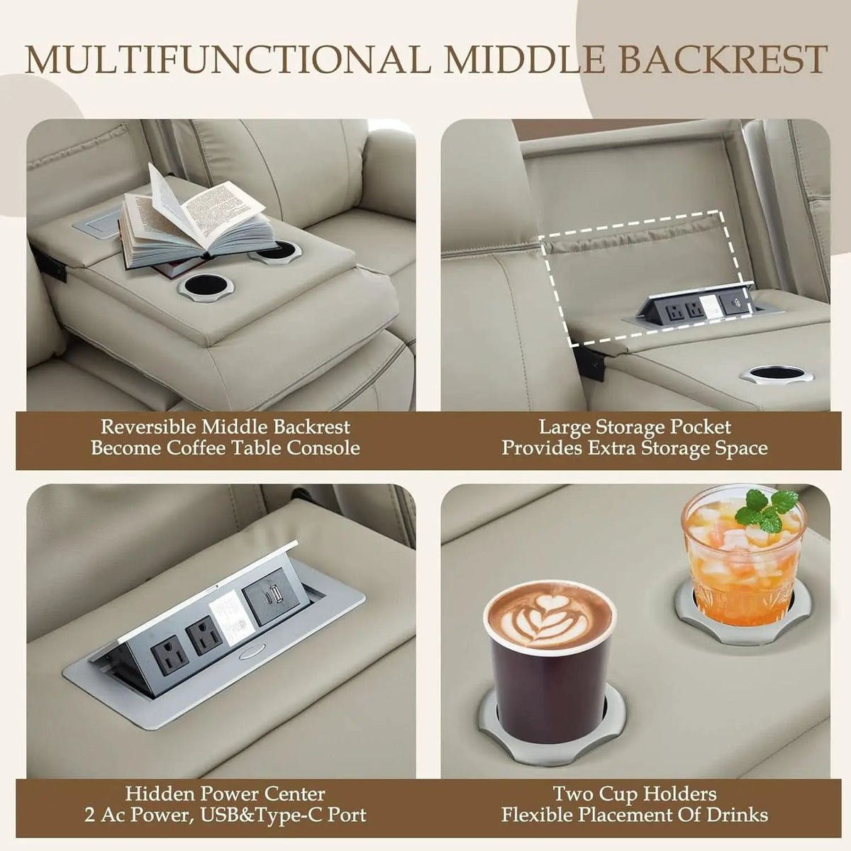 Grey Power Reclining Sofa With Fold Down Table Usb Type C from PriceLows™
