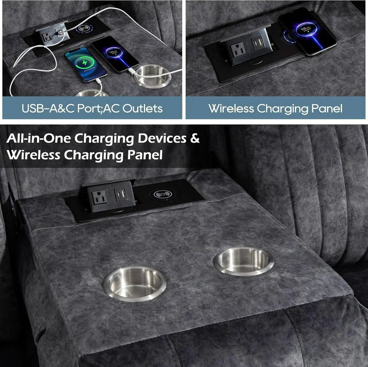 Grey Power Reclining Sofa With Zero Gravity USB Ports from PriceLows™